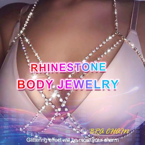 Nicute Rhinestone Body Chain Jewelry Gold Bra Jewelry Bling Plus Size Body Chains for Women - color: Silver