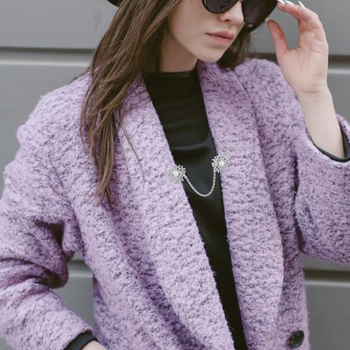 Pearl Sweater Clip for Women:Silver Alloy Cardigan Link Buckle, Retro Collar Brooch for Sweaters, Dresses, Scarves, Jackets, and Coats