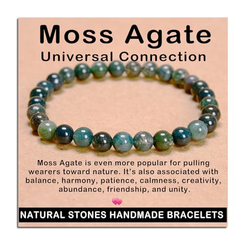 AD Beads Handmade Gemstone Stretch Elastic Bracelet Crystal Healing Reiki Nature's Beauty and Spiritual Essence Unisex (6mm, Moss Agate (Universal Connection)) - color: Moss Agate (Universal Connection), size: 6mm