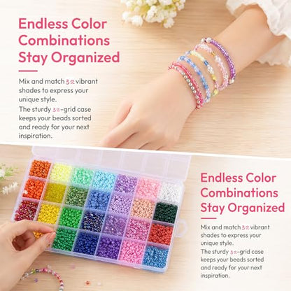 4800pcs 32 Color 4mm Glass Seed Beads for Bracelet Making with Storage Box | Glass Seed Beads for Bracelet Making Kit, Jewelry Making Supplies, Waist Beads, Friendship Bracelet Crafts