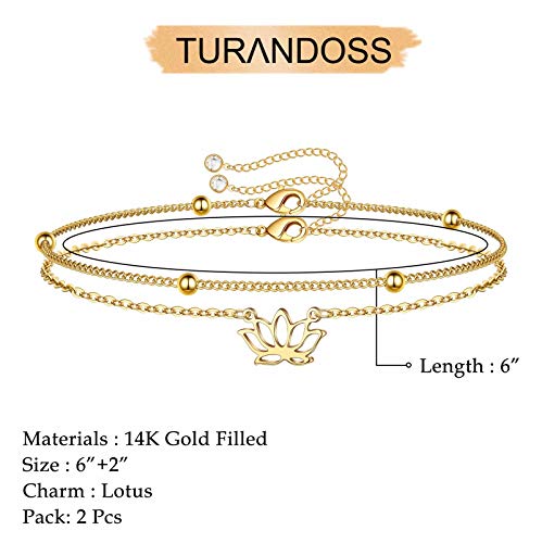 Dainty Gold Bracelets for Women, 14K Gold Plated Adjustable Layered Beads Bracelet Cute Evil Eye Oval Chain Pearl Bar Turtle Gold Bracelets for Women Jewelry - style: Lotus&Beads Chain