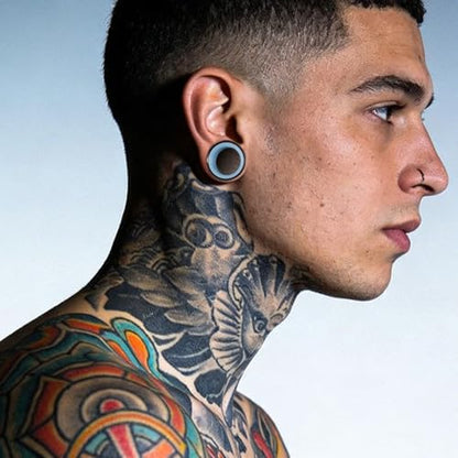 DOEARKO 2Pcs Stainless Steel Outer Ring & PLA Inner Plug Ear Gauges (2g/6mm - 1"/25mm) Hypoallergenic Double Material for Stretched Ears Lightweight Breathable Plugs - color: B&BU, size: 16mm(5/8")