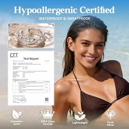 Gothic Stainless Steel Ear Cuffs Non Piercing Cartilage Clip On | Punk Emo Y2k Alt Goth Style,Men Women,Silver Fake Earring,Hypoallergenic Adjustable,Jewelry Gift,Edgy design - color: K10-Alt Design Silver