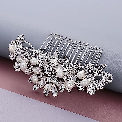 Hapibuy Crystal Wedding Hair Comb Bridal Hair Comb Pearl Wedding Headpiece Silver Hair Accessories - color: Silver