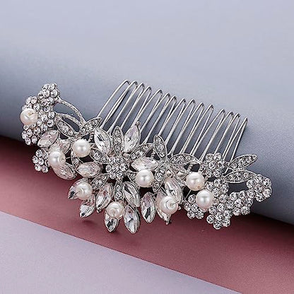 Hapibuy Crystal Wedding Hair Comb Bridal Hair Comb Pearl Wedding Headpiece Silver Hair Accessories - color: Silver