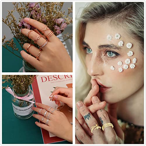 Honsny 12PCS Silver Plated Rings Adjustable Open Rings for Women Cute Gold Plated Stackable Thumb Rings Joint Chain Midi FingerArrow Knot Wave Band Rings Set - color: Gold 12pcs