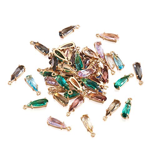 FASHEWELRY 50Pcs Teardrop Faceted Glass Pendants Mixed Colors Crystal Glass Dangle Oval Drop Bead Charms with Golden Open Back Settings for Jewelry Craft Making - color: Mixed Colors Teardrop-1