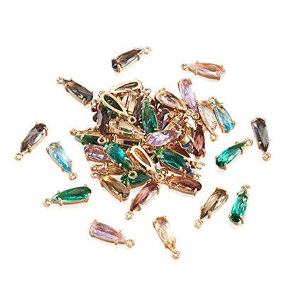 FASHEWELRY 50Pcs Teardrop Faceted Glass Pendants Mixed Colors Crystal Glass Dangle Oval Drop Bead Charms with Golden Open Back Settings for Jewelry Craft Making - color: Mixed Colors Teardrop-1