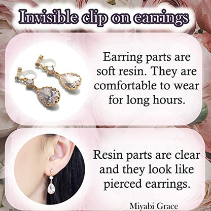 Dangle Silver Invisible Clip On Earrings for Women Not Pierced Gold Crystal Rhinestone Comfortable Hoop Fringe Long Chain Clip On Earrings - color: Chain Silver