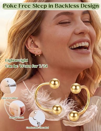 ORAZIO Half Huggie Earrings Jacket Pack for Women Backless Hoop Earring 18G | Hypoallergenic Surgical Steel Arc Hoop Backless No Back Stacks Set Small CZ Screwback Studs Jewelry Gift for Women Men Trendy - color: Gold Plated-Style1 Round