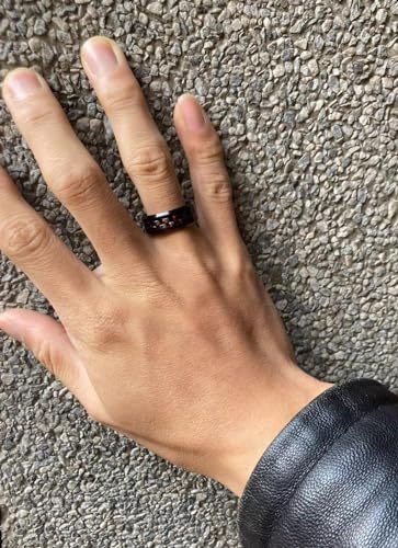 AZYOUNG Black Red Carbon Fiber Tungsten Carbide Ring Men Women Wedding Engagement Band - 8MM