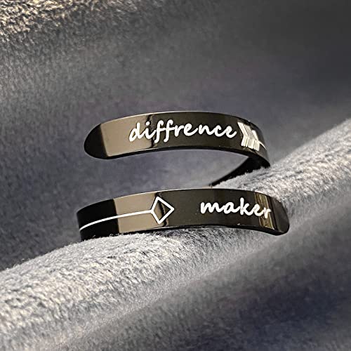 Opening Black Keep Going ring Stainless Steel Adjustable Never give up Jewelry Inspirational Opening Stacking Cute Hiphop Band - style: Diffrence maker