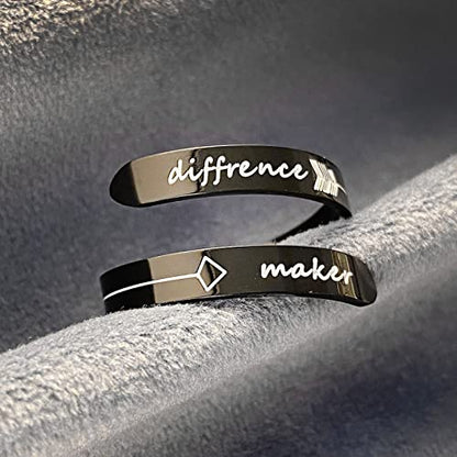 Opening Black Keep Going ring Stainless Steel Adjustable Never give up Jewelry Inspirational Opening Stacking Cute Hiphop Band - style: Diffrence maker