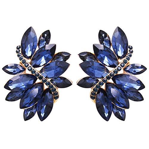 Rosemarie Collections Women's Dazzling Crystal Marquis Leaf Cluster Statement Clip On Earrings, 1.87" - style: Montana Blue Crystal Gold Tone