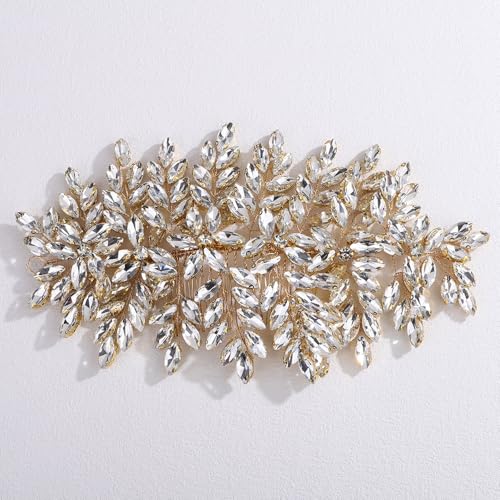 Bridal Rhinestone Hair Comb Large Rhienstone Wedding Headpiece Handmade Crystal Hair Comb for Bride Wedding Hair Accessories for Women (gold) - color: gold