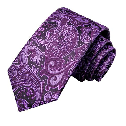 Hi-Tie Men 63inches Tie Set Extra Long Necktie Paisley Tie Pocket Suqare Cufflinks Big and Tall Men Tie - color: Black Purple