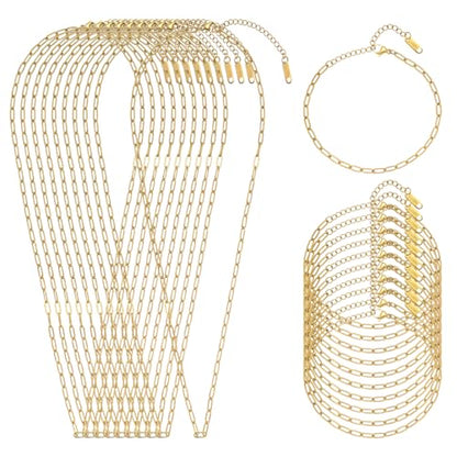 Swyabi 20 PCS Paperclip Necklace Bracelet Chains Bulk for Jewelry Making | 18K Stainless Steel, Gold Plated, with Extender, No Fade, No Rust, Adjustable, for Men Women DIY - color: 3x7.5mm Gold