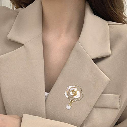 Women Camellia Flower Pearl Enamel Brooch Pins for Ladies Jewelry Fashion - color: A