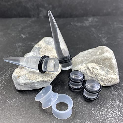 BodyJ4You 54PC Ear Stretching Kit 14G-12mm - Aftercare Jojoba Oil - Acrylic Plugs Gauge Tapers Silicone Tunnels - Lightweight Expanders Men Women - color: Clear