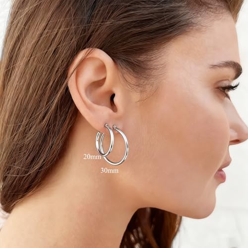 2mm Thin 14K Gold Plated Large S925 Sterling Silver Hoop Earrings for Women Hypoallergenic Big Hoop Non Tarnish Earrings Lightweight 20/30/40/50/60/70mm - color: Silver-20mm