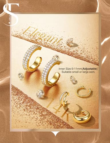 𝟒 𝐏𝐚𝐢𝐫𝐬 Ear Cuffs Non Piercing - 14K Gold Plated Ear Cuff Earrings for Women Trendy Ear Cuff for Non Pierced Ears Clip On Carrtilage Earring Lightweight Adjustable Fake Earrings Set - style: 14K Gold Plated-Chunky
