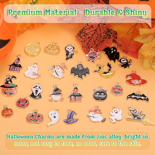 100Pcs 50 Pairs Halloween Charms for Jewelry Making and Bracelets, Gold Enamel Jewelry Pendants for Halloween Earring Bracelet Necklace Craft Making - style: Halloween Charms
