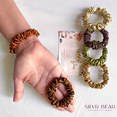 SILVR BEAR Luxury Satin Scrunchies, Soft Skinny Ponytail Holders for Thin Hair, Women, Girls and Men, Softer than Silk, 6 Pack (Earthy Skinny) - color: Earthy Skinny