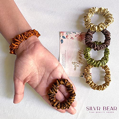 SILVR BEAR Luxury Satin Scrunchies, Soft Skinny Ponytail Holders for Thin Hair, Women, Girls and Men, Softer than Silk, 6 Pack (Earthy Skinny) - color: Earthy Skinny