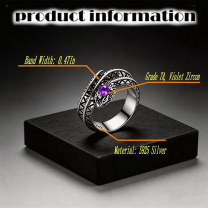 HAIXIAN Innovation Retro Snake Inlaid with 7A grade Zircon Gemstones Ring,S925 Sterling Silver Punk Gothic Cocktail Party Creative Snake Ring for Women - color: Ring_A
