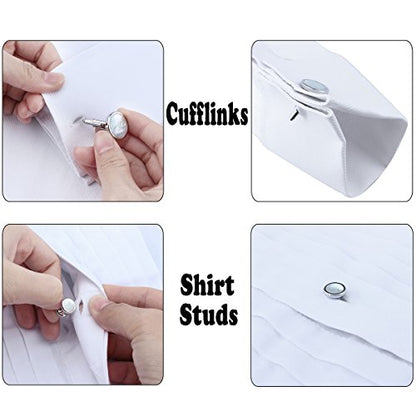 HAWSON Fashion Mother-of-Pearl Tuxedo Shirt Button and Cufflink Set, Specially Designed for Wedding Business - color: Silver Tone- MOP
