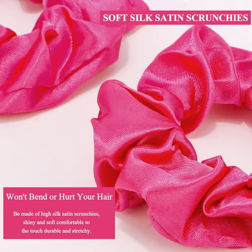 KICOSY 12 Pack Scrunchies - Neon & Hot Pink Hair Bands & Ties for Women & Girls, Party Accessories & Birthday Favors - color: hot pink