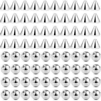80pcs 16G/14G 316L Surgical Steel Piercing Balls Spikes for Externally Threaded Piercing Jewelry Men Women Piercing Barbell Parts for Eyebrow Nose Ear Lip Tongue Nipple Navel Belly Body Jewelry - size: 16G-3mm