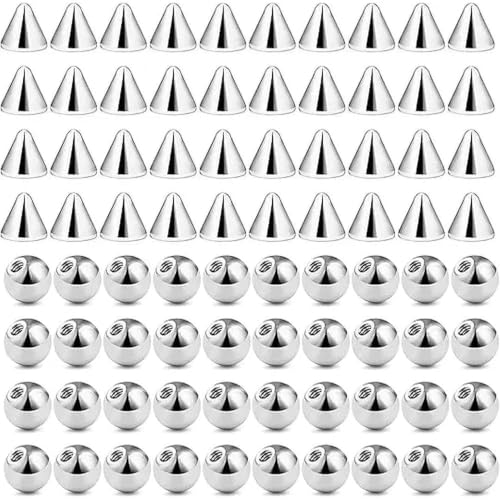 80pcs 16G/14G 316L Surgical Steel Piercing Balls Spikes for Externally Threaded Piercing Jewelry Men Women Piercing Barbell Parts for Eyebrow Nose Ear Lip Tongue Nipple Navel Belly Body Jewelry - size: 16G-3mm