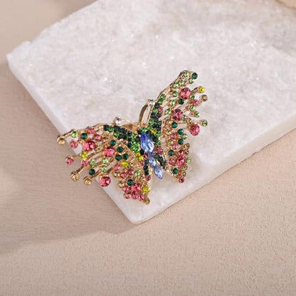 Jumwrit Boho Big Crystal Butterfly Ring Sparkling Rhinestone Knuckle Ring Statement Wrap Vintage Finger Ring Adjustable Open Band Ring Wedding Party Cocktail Jewelry for Women
