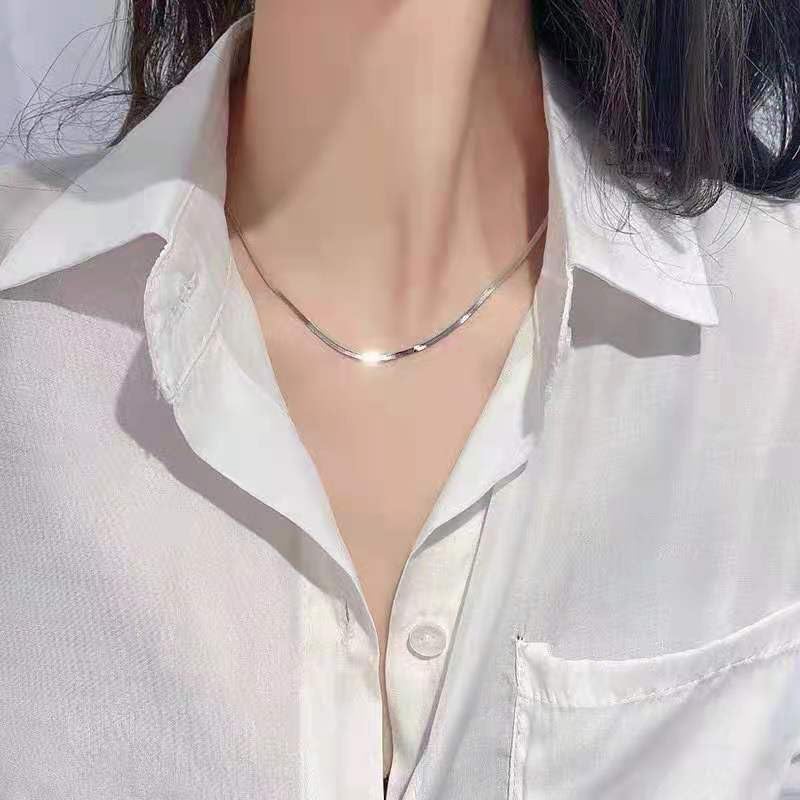 Minimalist 4MM Snake Bone Chain Necklace - 925 Sterling Silver Herringbone Flat Magic Chain for Men Women - Short Collarbone Blade Chain 20 Inches - size: 20 inches