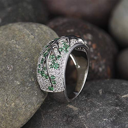 Santuzza 925 Sterling Silver Cherry Ring Cubic Zirconia Tree Branches Ring for Women - color: Green Spinel