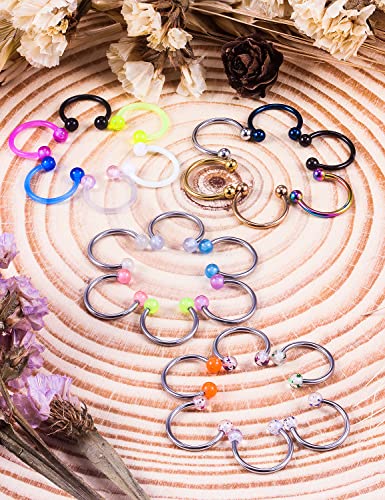 Cisyozi 20G 18G 16G 14G Septum Rings 316L Surgical Steel Septum Nose Lip Rings Horseshoes Cartilage Helix Tragus Rook Daith Earring Hoop Smiley Piercing Jewelry for Women Men 8mm 10mm 12mm 14mm 16mm - color: Mix Color-14G-Inner Dia:10mm-Balls:3mm