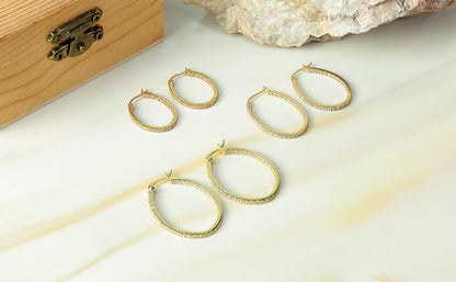 Hoops & Loops 925 Sterling Silver Cubic Zirconia Inside Out Oval Hoop Earrings for Women, 20mm 25mm 30mm - color: 30mm-Yellow Gold