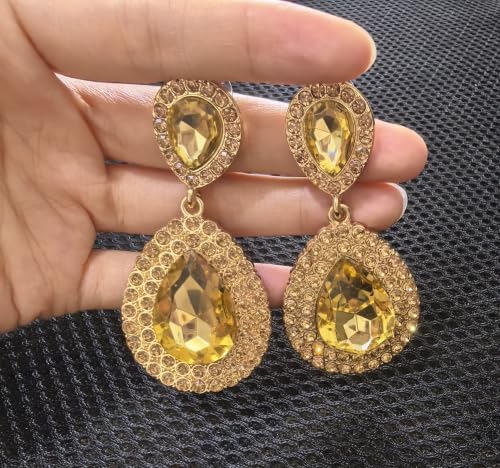 Elegant Rhinestone Statement Earrings Sparkly Cluster Crystal Drop Dangle Earrings Teardrop Chandelier Earrings Wedding Bridal Prom Earrings for Women - color: B:Champagne