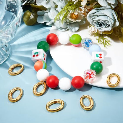 SUNNYCLUE 1 Box 6Pcs Real 18k Gold Plated Spring Oval Rings Connector Brass Oval Key Ring Carabiner Clip Snap Egg Shape Keyring Buckle for Keychains Bags Purses Jewelry Making Supplies DIY Crafts - color: 1 Box 6pcs Real 18k Gold Plated Spring Oval Ring 2