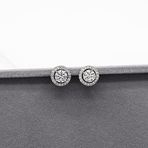 Bridesmaid Bride Wedding Jewelry Set - Round Cubic Zirconia | Earrings Necklace Bracelet Set, Hypoallergenic Prom Party Jewelry Gift for Her - color: Silver