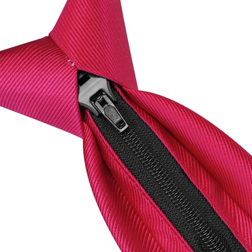 GUSLESON 3.15"（8cm） Mens Pre-tied Adjustable Zipper Tie Solid Necktie for Business and Wedding - color: Fuchsia Pink