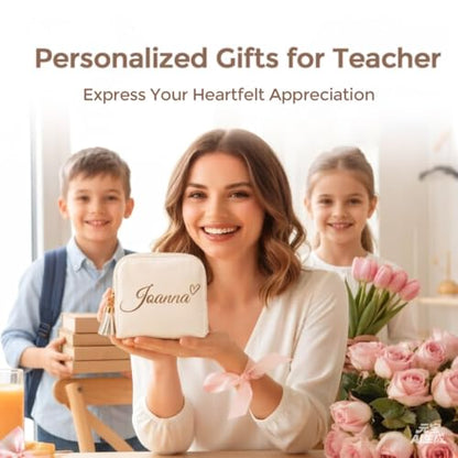 Custom Name Jewelry Travel Case Birthday Gifts for Girlfriend Wife Mom,Teacher Appreciation Gifts for Women Leather Jewelry Pouch Bags Small Teacher Jewelry Box End of Year Teacher Gifts from Student - color: Heart