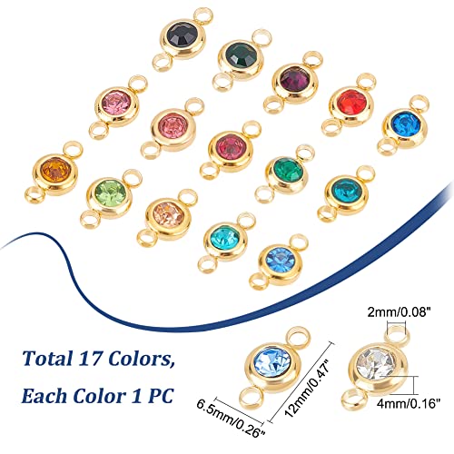 UNICRAFTALE 304 Stainless Steel Golden Rhinestone Connector Charm Flat Round Links Charms Double Loop Ring Charm Necklace Bracket Charms for Jewellery Making - color: 17 Colors
