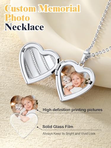 U7 Women Locket Necklace, Heart Photo Lockets Hold Picture, Gift Box Packed | Gold/Silver/Rose Locket Charm, Custom Picture and Engravement Heart Pendant, 20" Chain, Personalized Gift for Mom Wife Friend - color: 05# Platinum Stripe