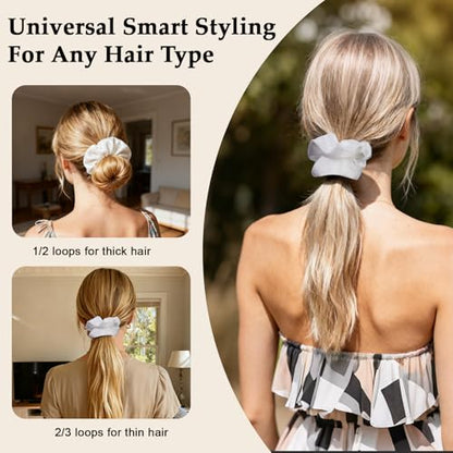 Satin Scrunchies for Women – 8PCS White Silk Hair Ties – No Crease, Frizz-Free, Gentle Elastic Hair Bands for Thick & Thin Hair, Soft & Stylish Hair Accessories Gifts - color: Large-White