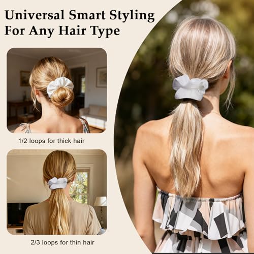 Satin Scrunchies for Women – 8PCS White Silk Hair Ties – No Crease, Frizz-Free, Gentle Elastic Hair Bands for Thick & Thin Hair, Soft & Stylish Hair Accessories Gifts - color: Large-White
