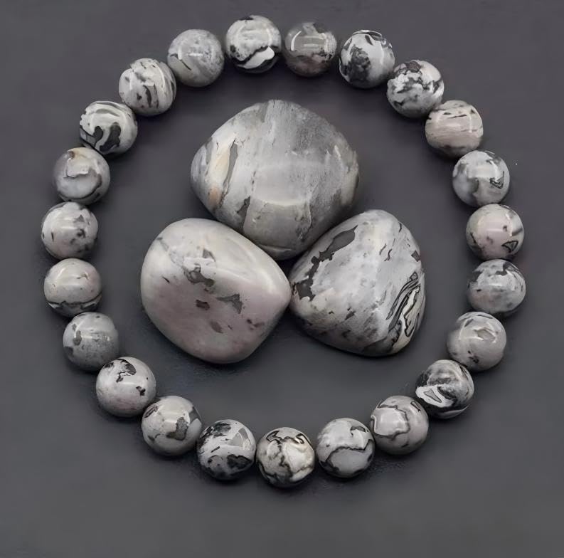 Tiger Eye Bracelet Natural Stone Beaded Bracelet for Men and Women, Stretchy Healing Crystal Jewelry for Daily Wear - color: grey