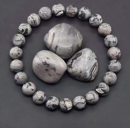 Tiger Eye Bracelet Natural Stone Beaded Bracelet for Men and Women, Stretchy Healing Crystal Jewelry for Daily Wear - color: grey