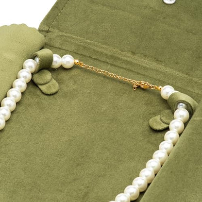 Velvet Necklace Jewelry Travel Folder Storage Display Case (Olive Green) - color: Olive Green